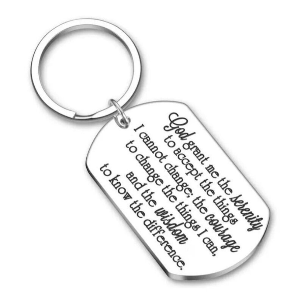 The Serenity Prayer Stainless Steel Silvertone Key Ring Chain Courage Wisdom NEW